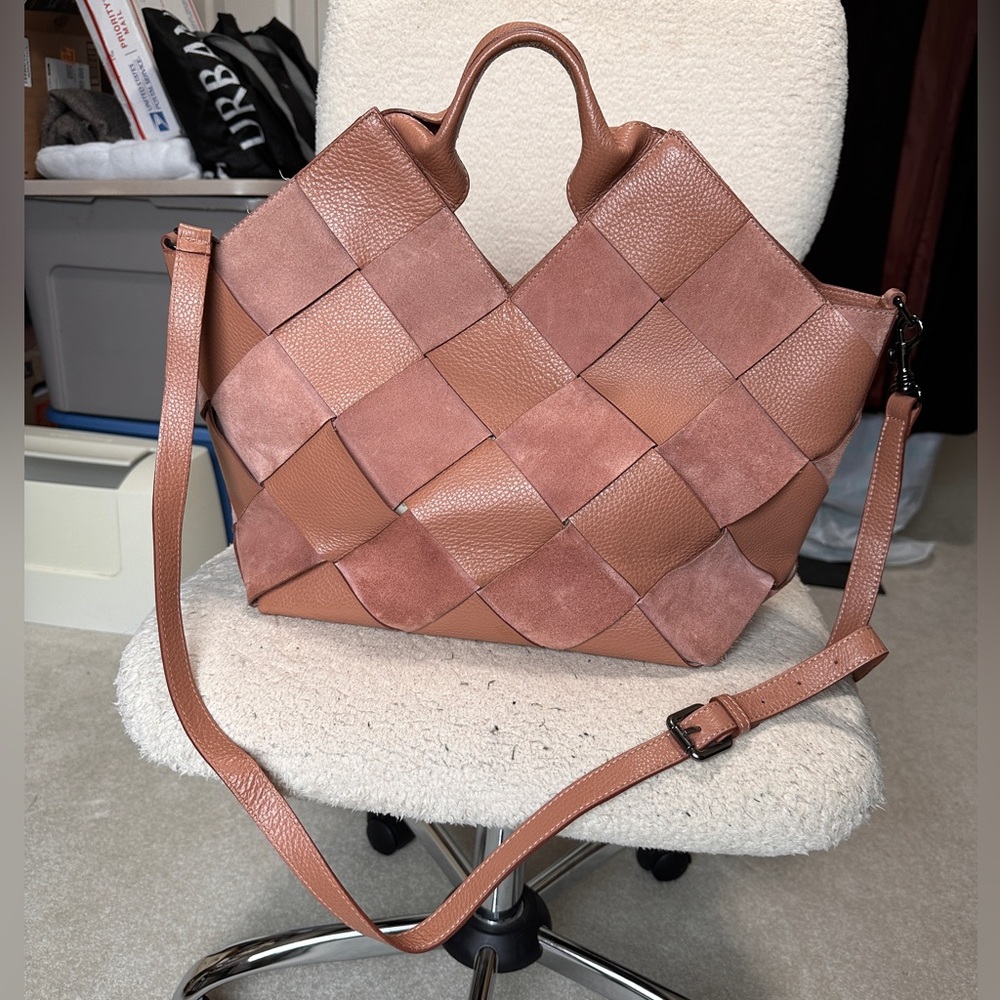 Tan Leather basket weave tote oversized purse
